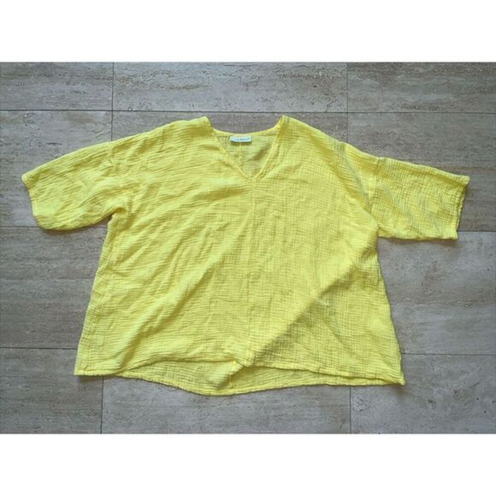 BRYN WALKER Yellow Waffle Like 100% Cotton Top Minimalist Boxy Size M oversized